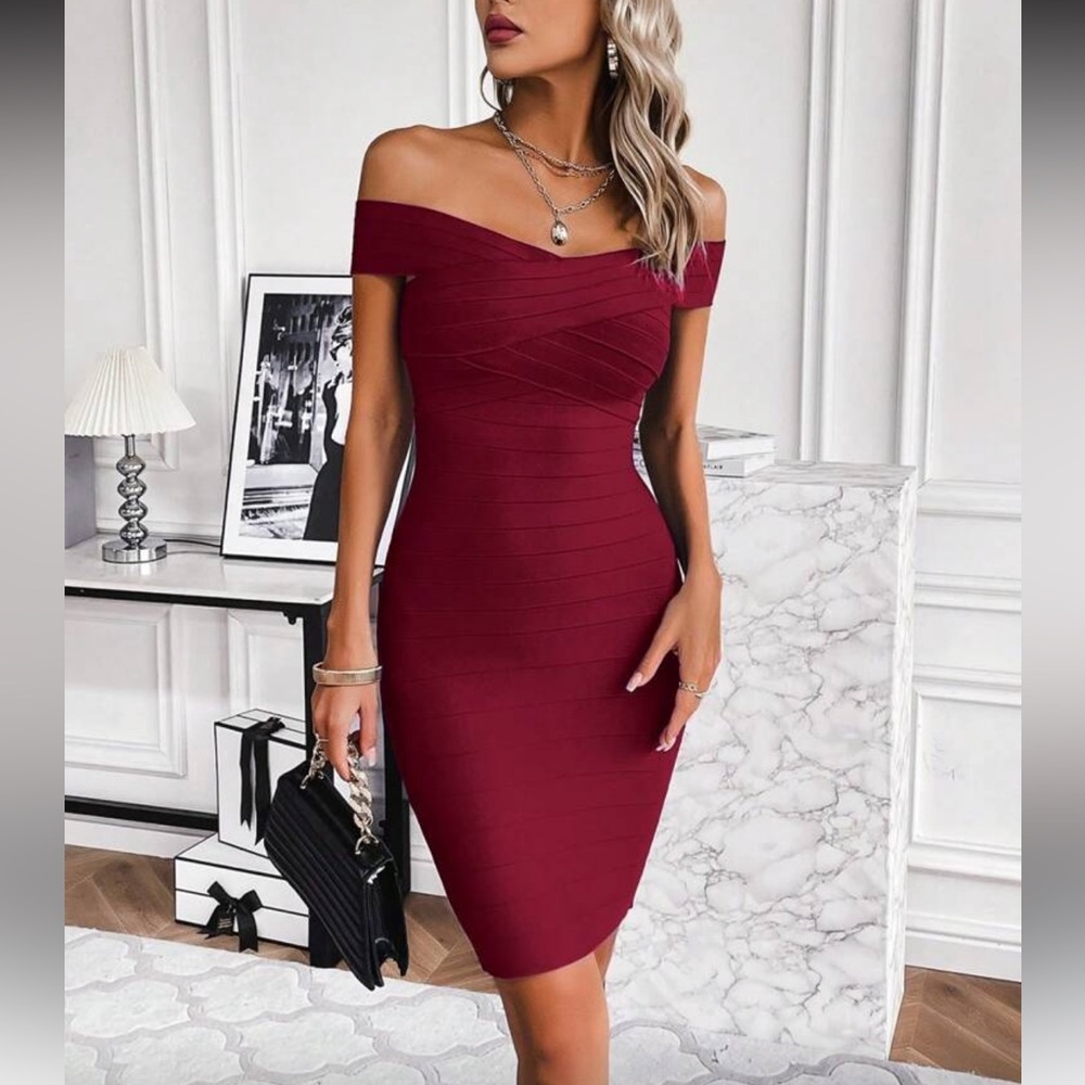 Elegant Off-Shoulder Burgundy Dress